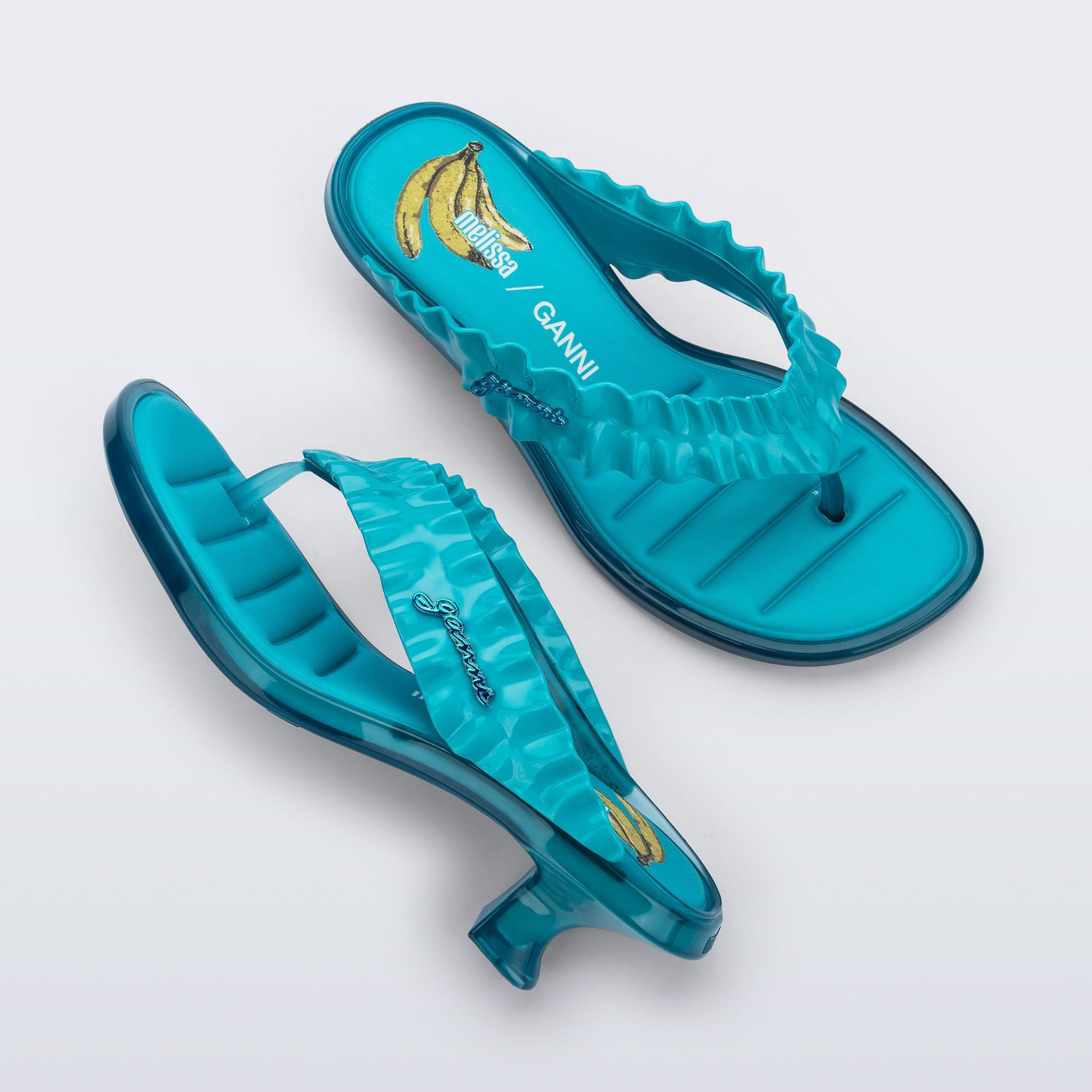 Melissa Thong Kitten Heel + Ganni AD Blue Klapki Damskie Na Obcasie Niebieskie