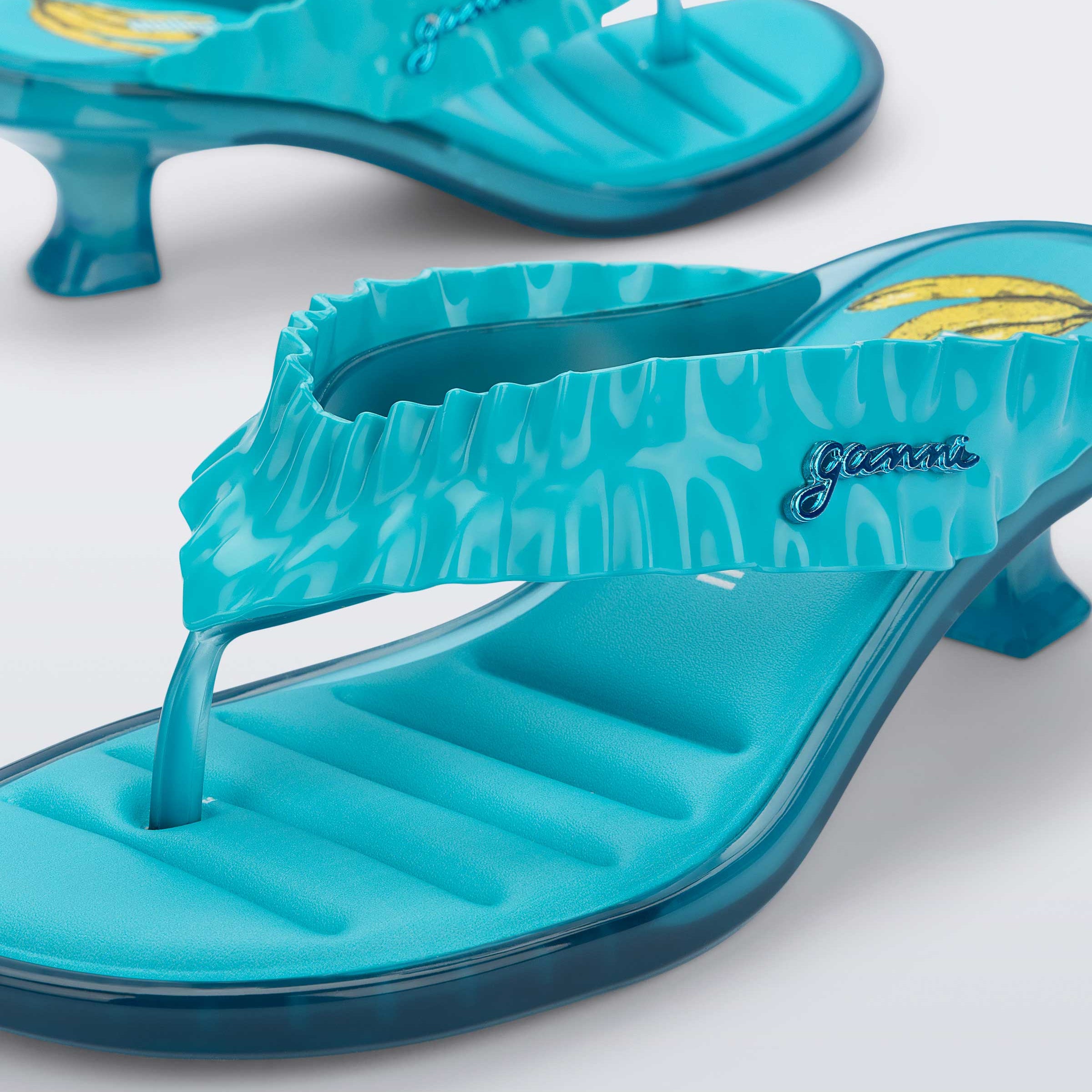 Melissa Thong Kitten Heel + Ganni AD Blue Klapki Damskie Na Obcasie Niebieskie