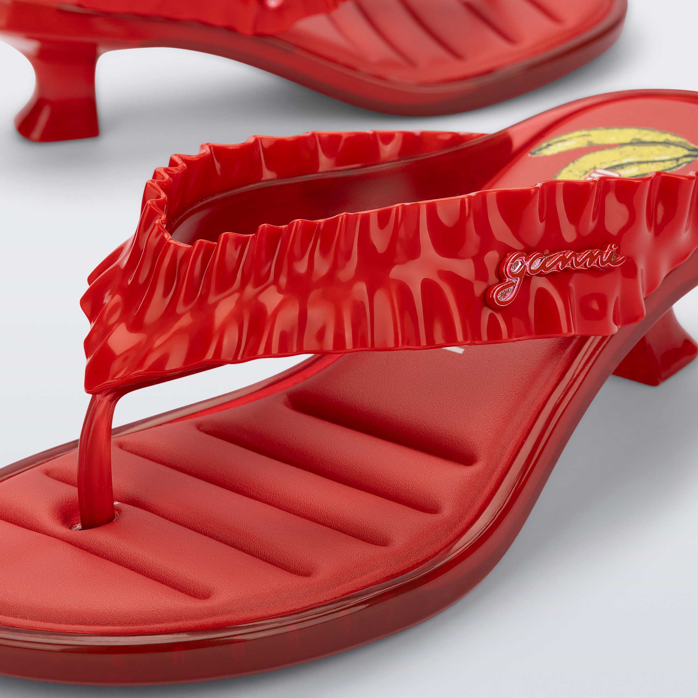 Melissa Thong Kitten Heel + Ganni AD Red Klapki Damskie Na Obcasie Czerwone