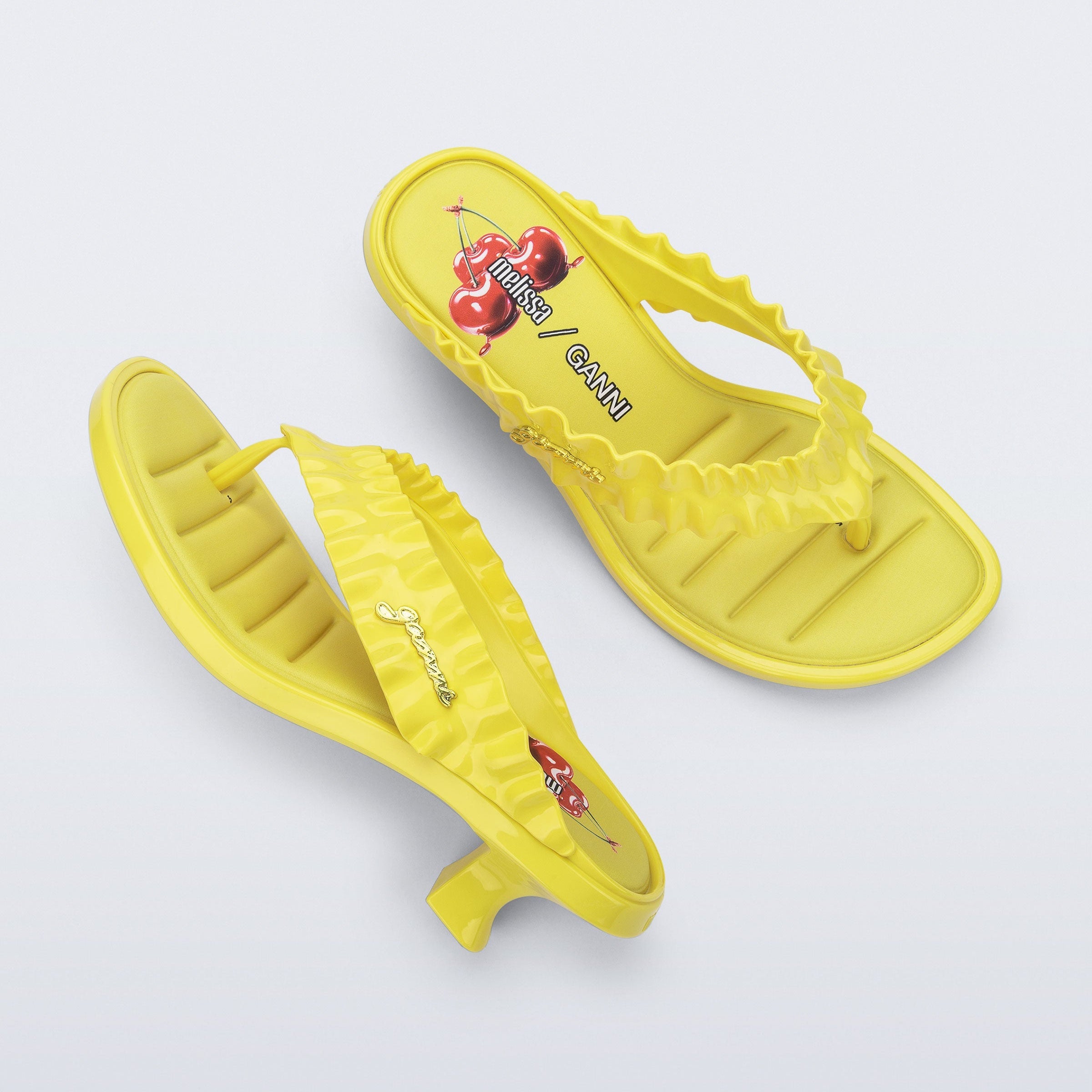 Melissa Thong Kitten Heel + Ganni AD Yellow Klapki Damskie Na Obcasie Żółte