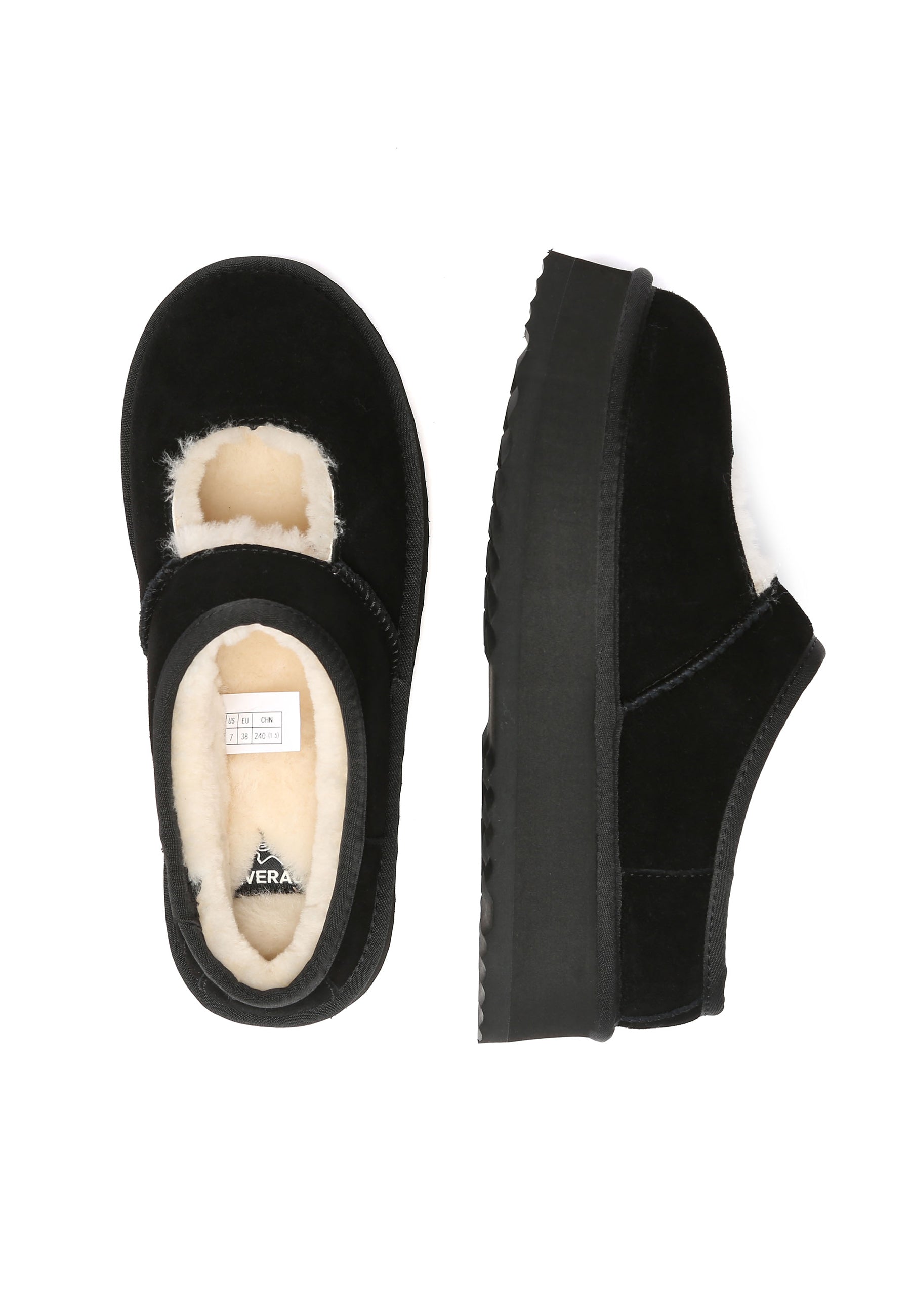 EVERAU Plumed Ankle Platform Slippers Kapcie Czarne