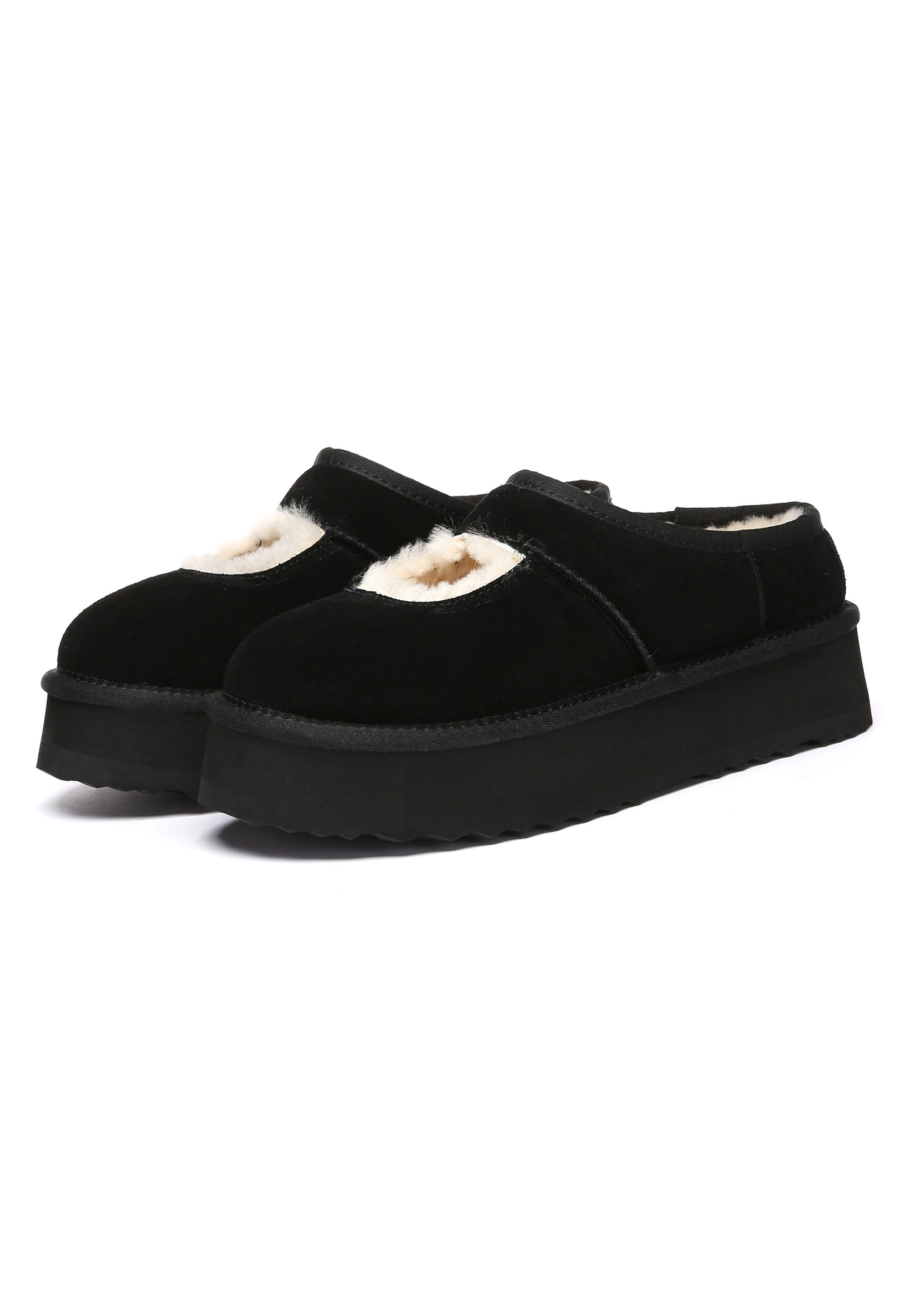 EVERAU Plumed Ankle Platform Slippers Kapcie Czarne