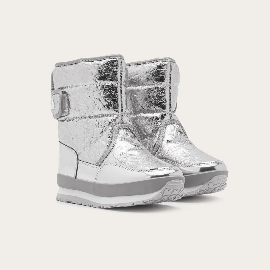Rubber Duck - Śniegowce Dziecięce - Snow Jogger Cracked Metallic Kids - Silver - Kolor Srebrny