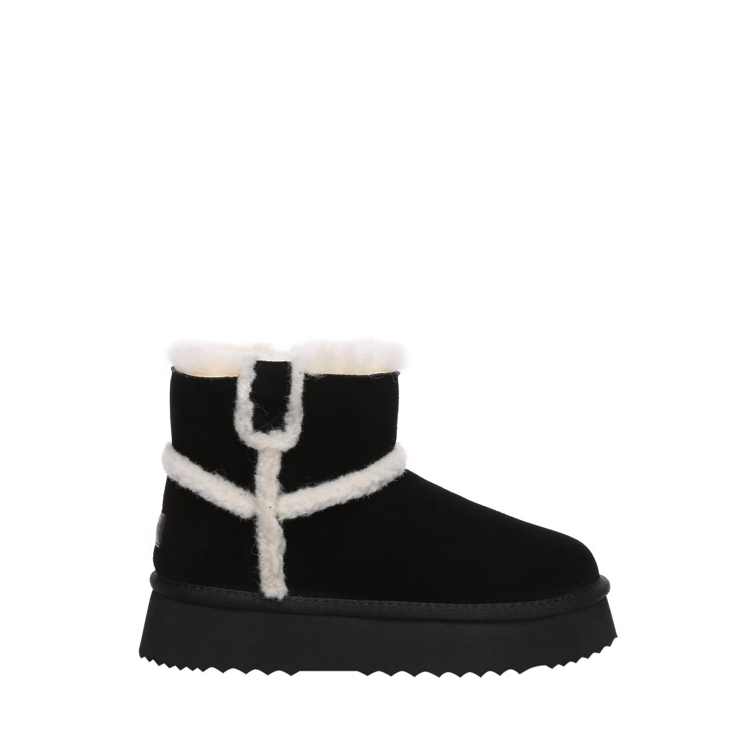 EVERAU Barren Black Leather Chic Platform Short Boots Botki Czarne