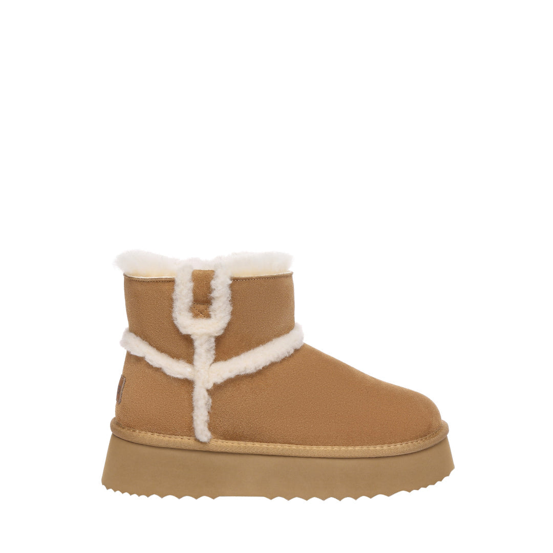 EVERAU Barren Chestnut Leather Chic Platform Short Boots Botki Brązowe