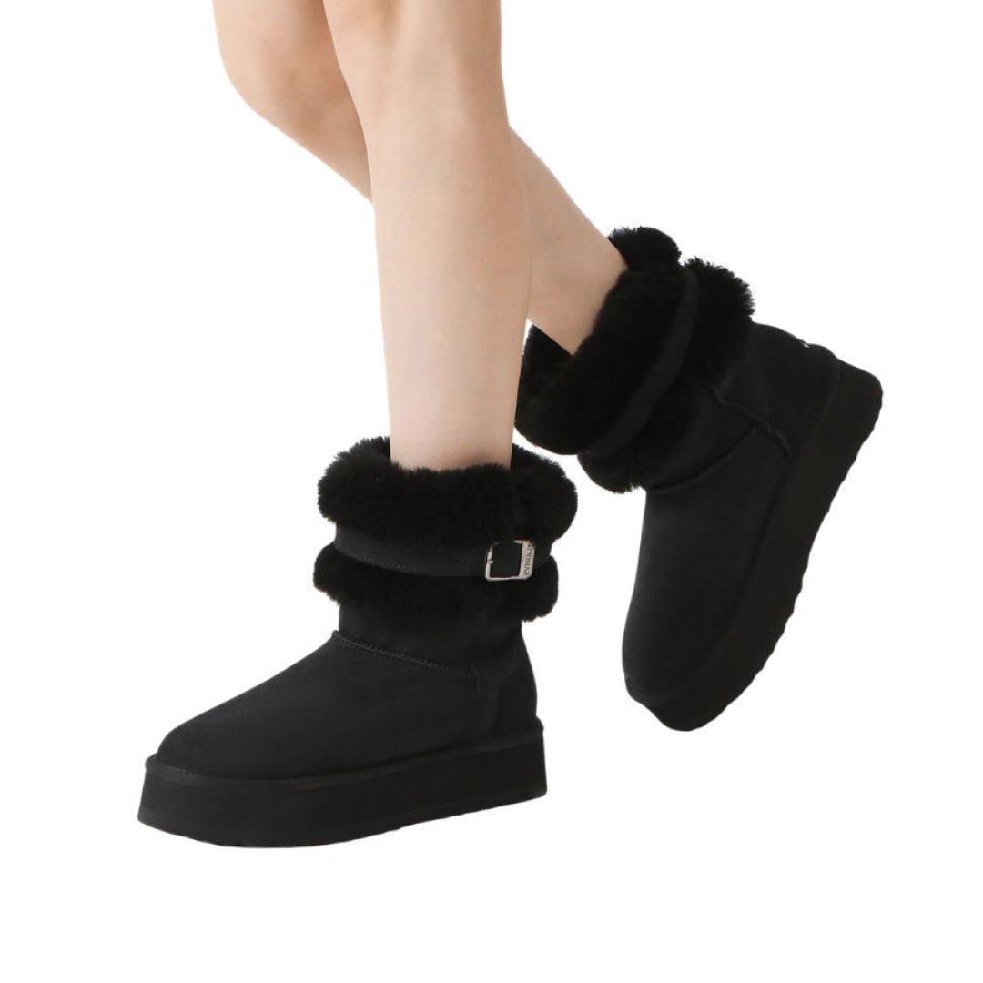 EVERAU Brush Black Platform Boots Botki Czarne