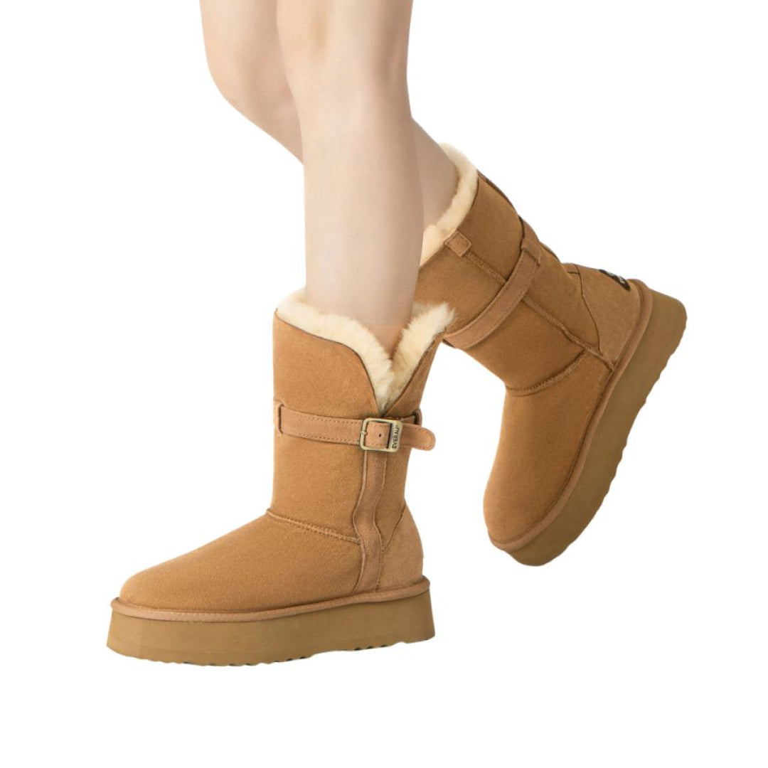 EVERAU Brush Chestnut Platform Boots Botki Brązowe