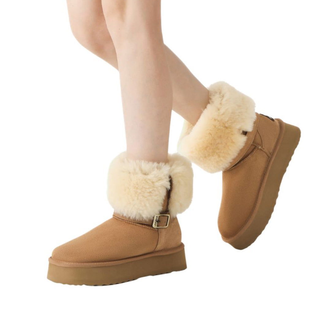 EVERAU Brush Chestnut Platform Boots Botki Brązowe