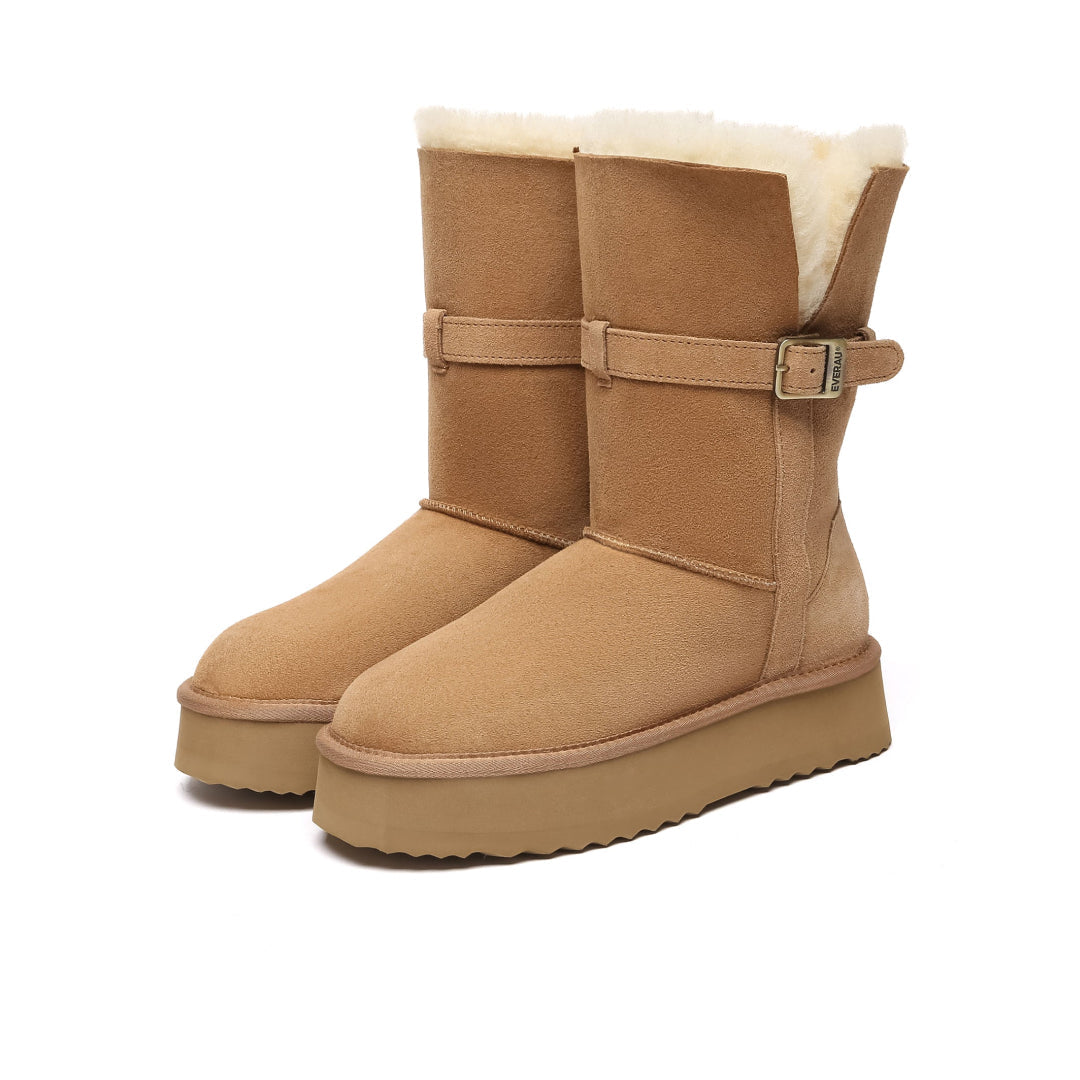 EVERAU Brush Chestnut Platform Boots Botki Brązowe