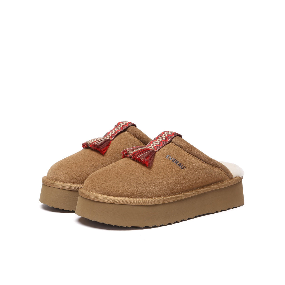 EVERAU Caspian Chestnut Platform Slippers Kapcie Brązowe