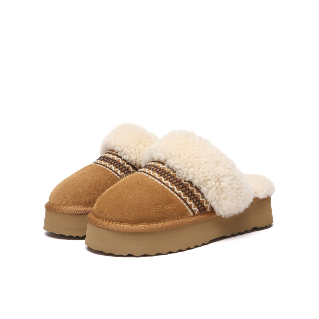 EVERAU Crake Chestnut Platform Slippers Kapcie Brązowe