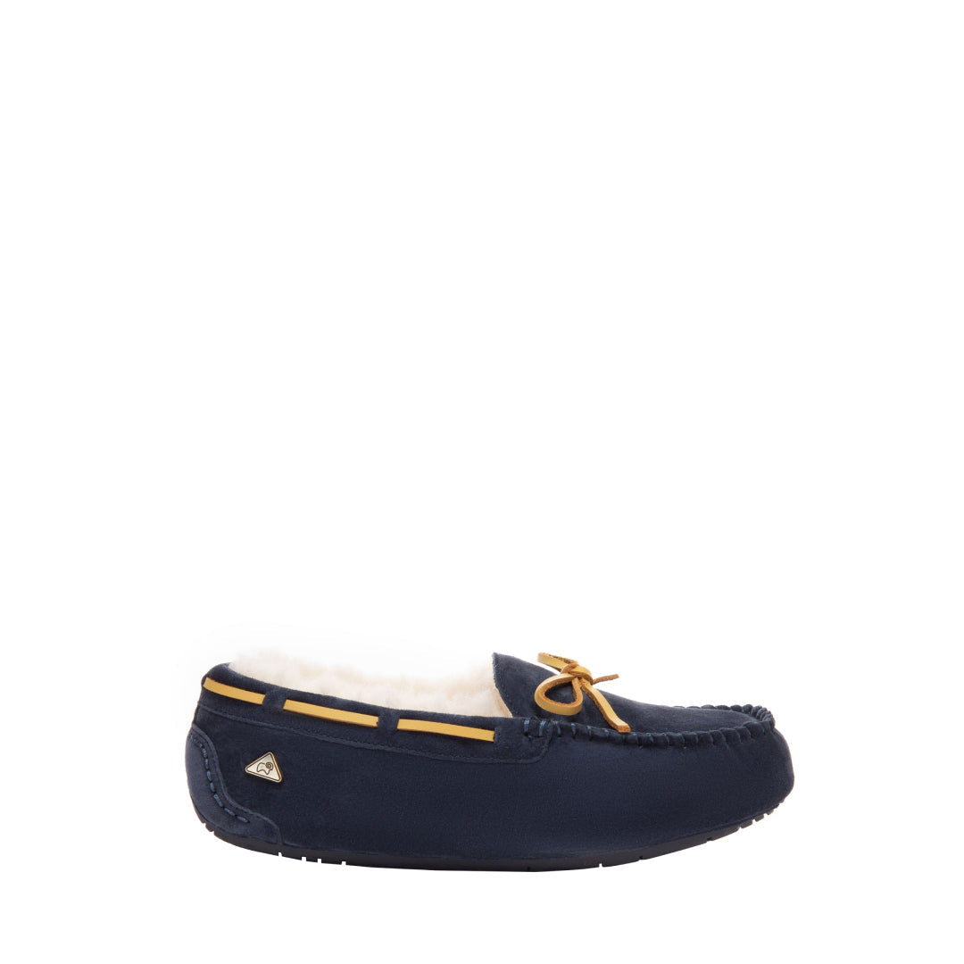 EVERAU Crested Navy Leather Loafers Loafersy Granatowe