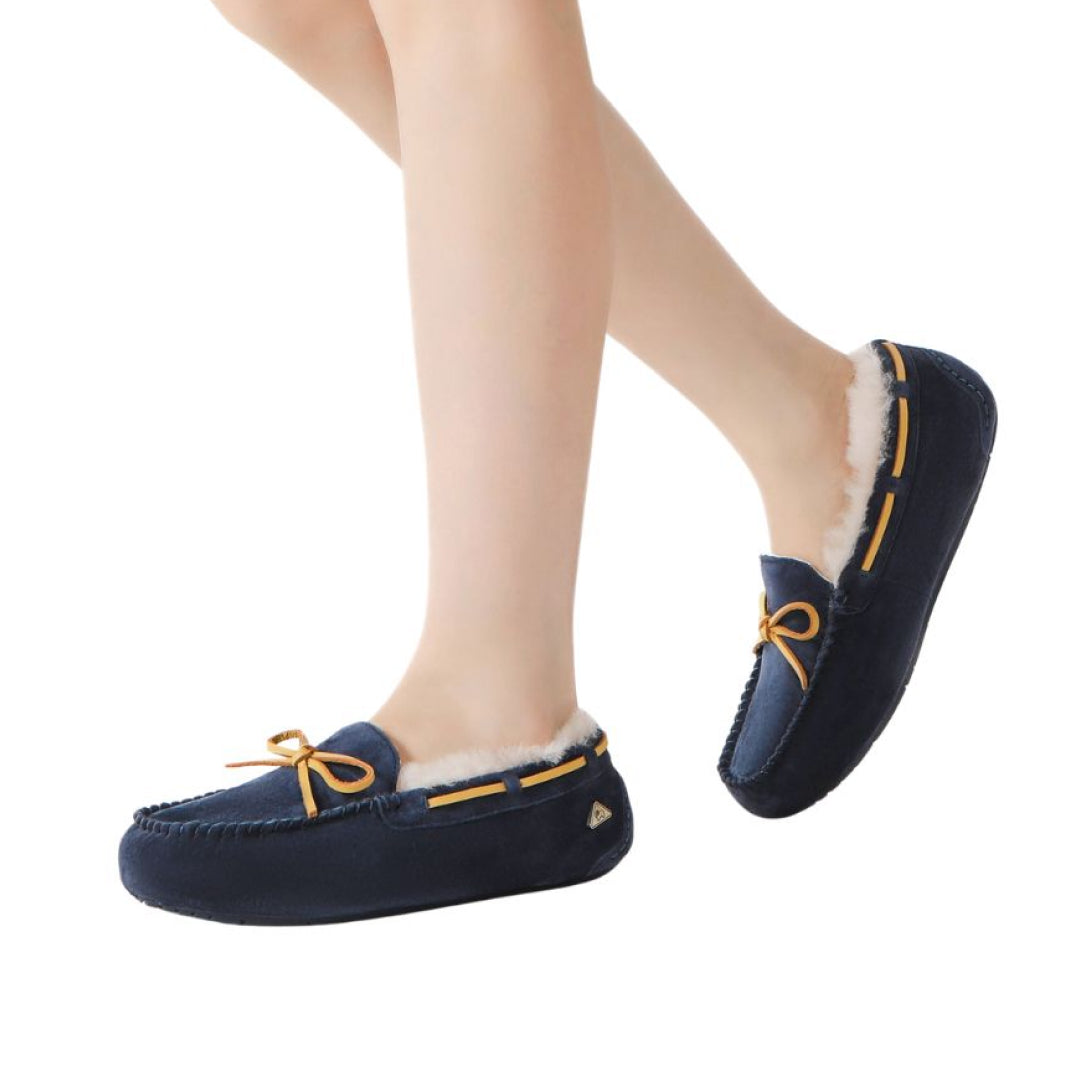 EVERAU Crested Navy Leather Loafers Loafersy Granatowe