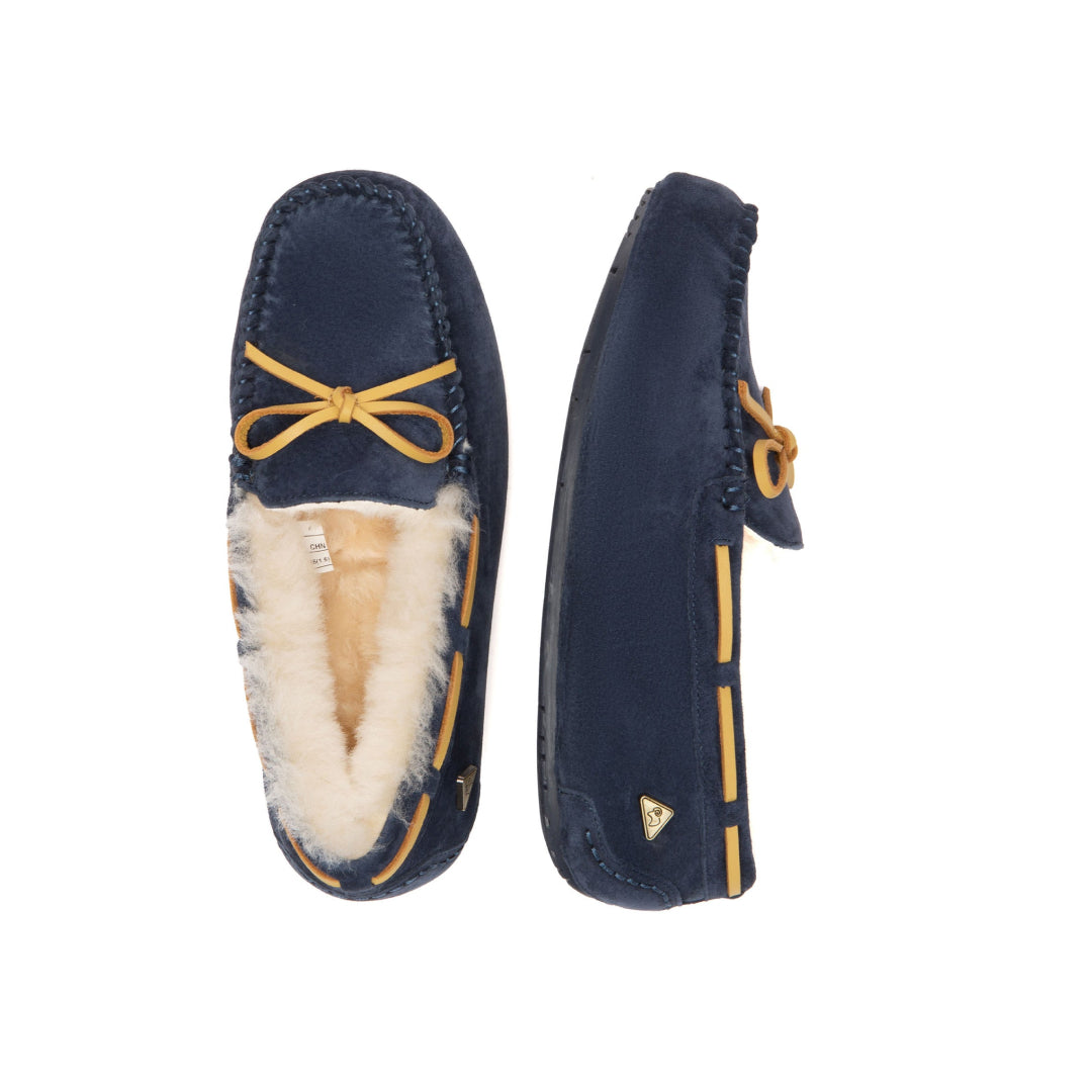 EVERAU Crested Navy Leather Loafers Loafersy Granatowe