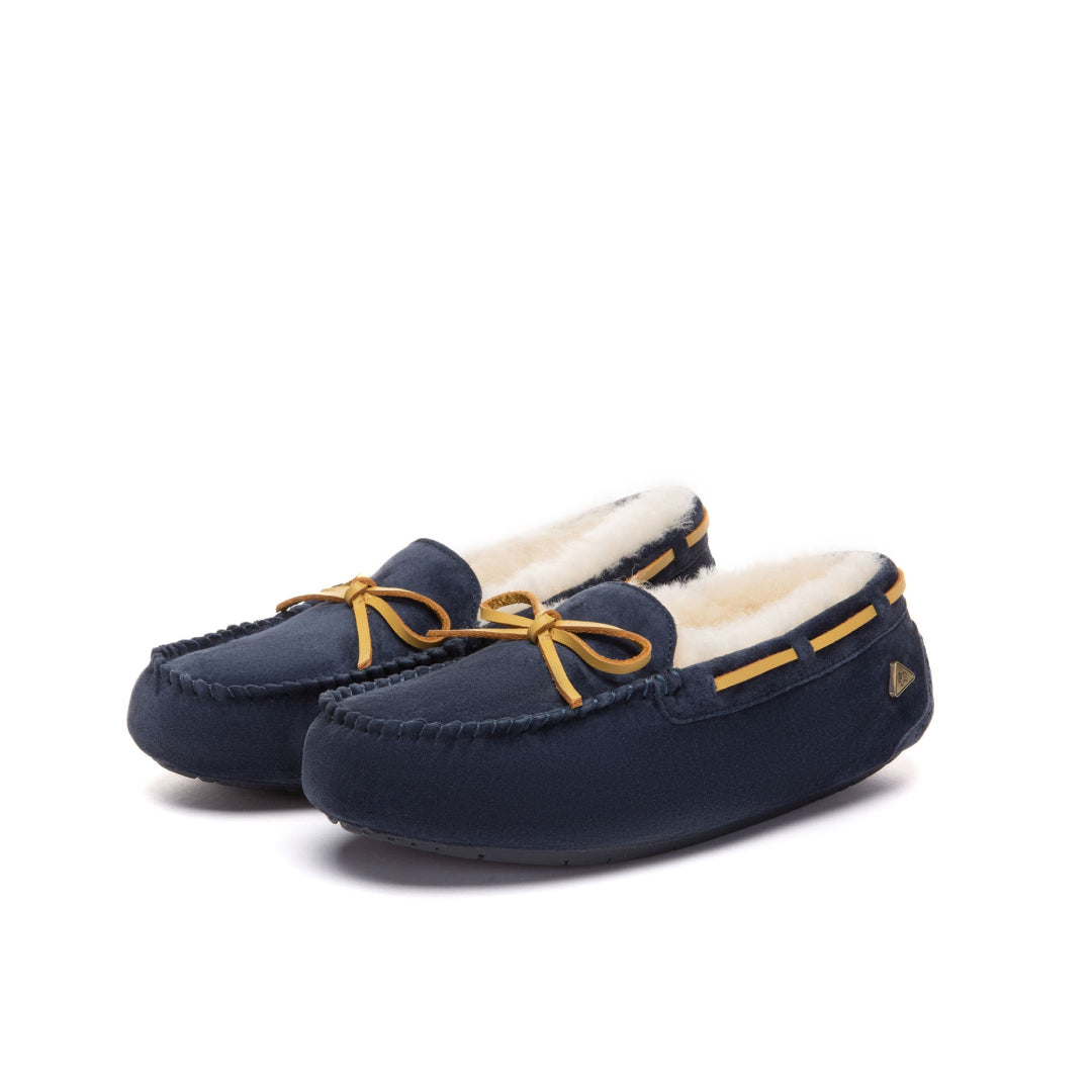 EVERAU Crested Navy Leather Loafers Loafersy Granatowe