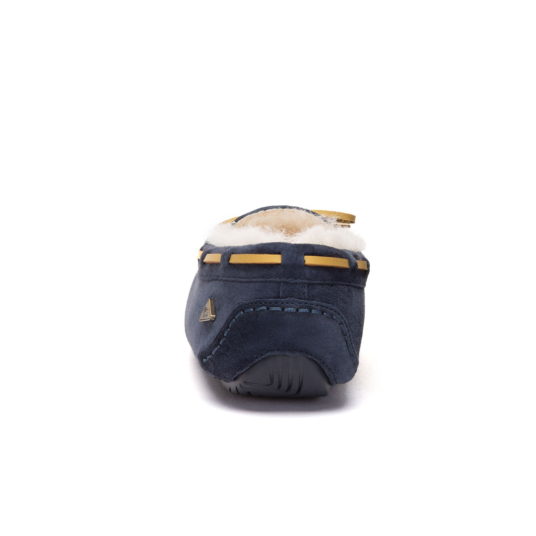 EVERAU Crested Navy Leather Loafers Loafersy Granatowe
