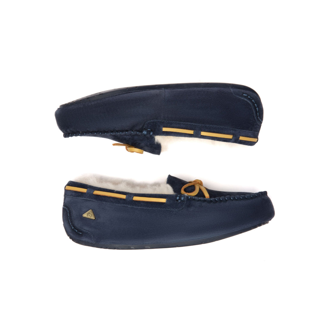 EVERAU Crested Navy Leather Loafers Loafersy Granatowe
