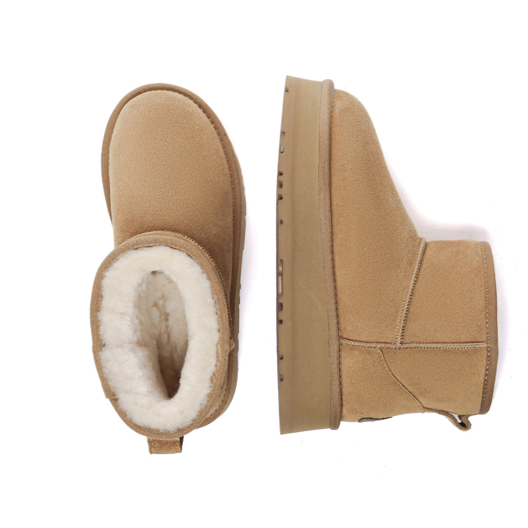 EVERAU Dusky Chestnut Leather Platform Short Boots Botki Brązowe