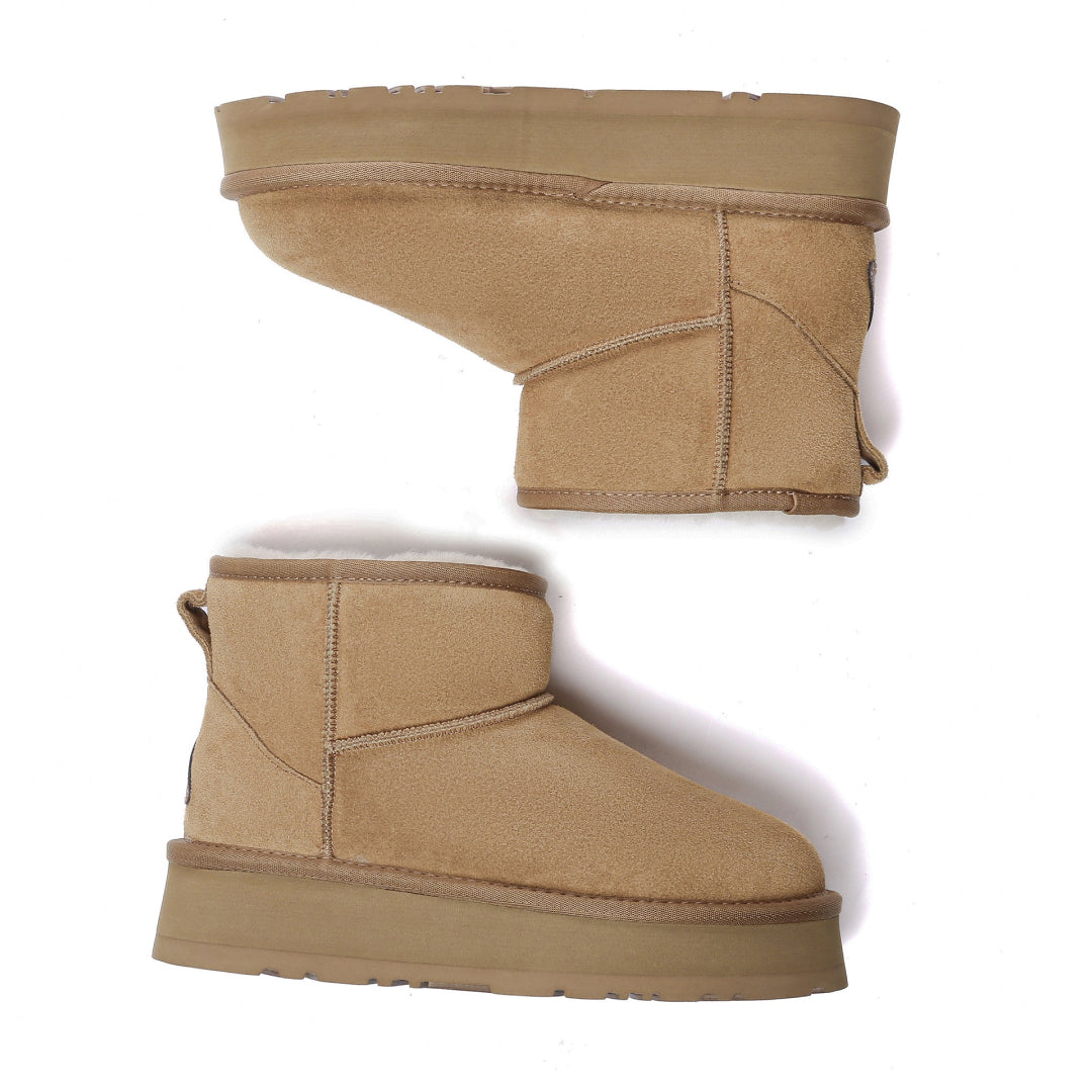 EVERAU Dusky Chestnut Leather Platform Short Boots Botki Brązowe