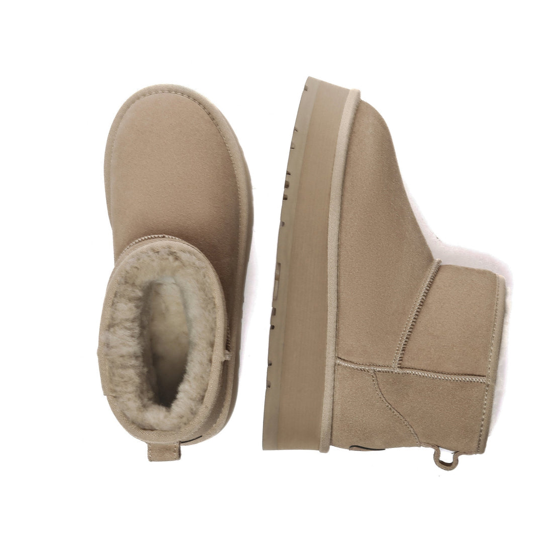 EVERAU Dusky Sand Leather Platform Short Boots Botki Beżowe