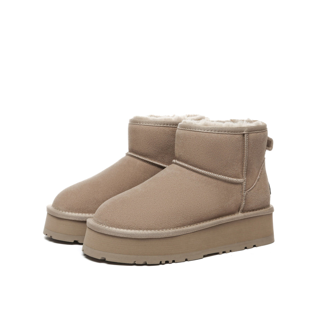 EVERAU Dusky Sand Leather Platform Short Boots Botki Beżowe