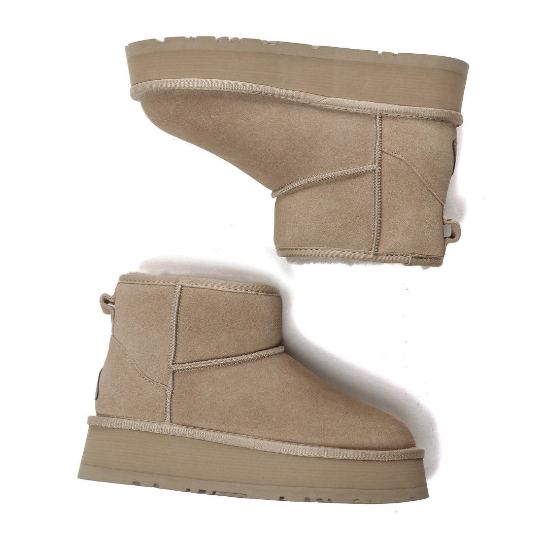 EVERAU Dusky Sand Leather Platform Short Boots Botki Beżowe