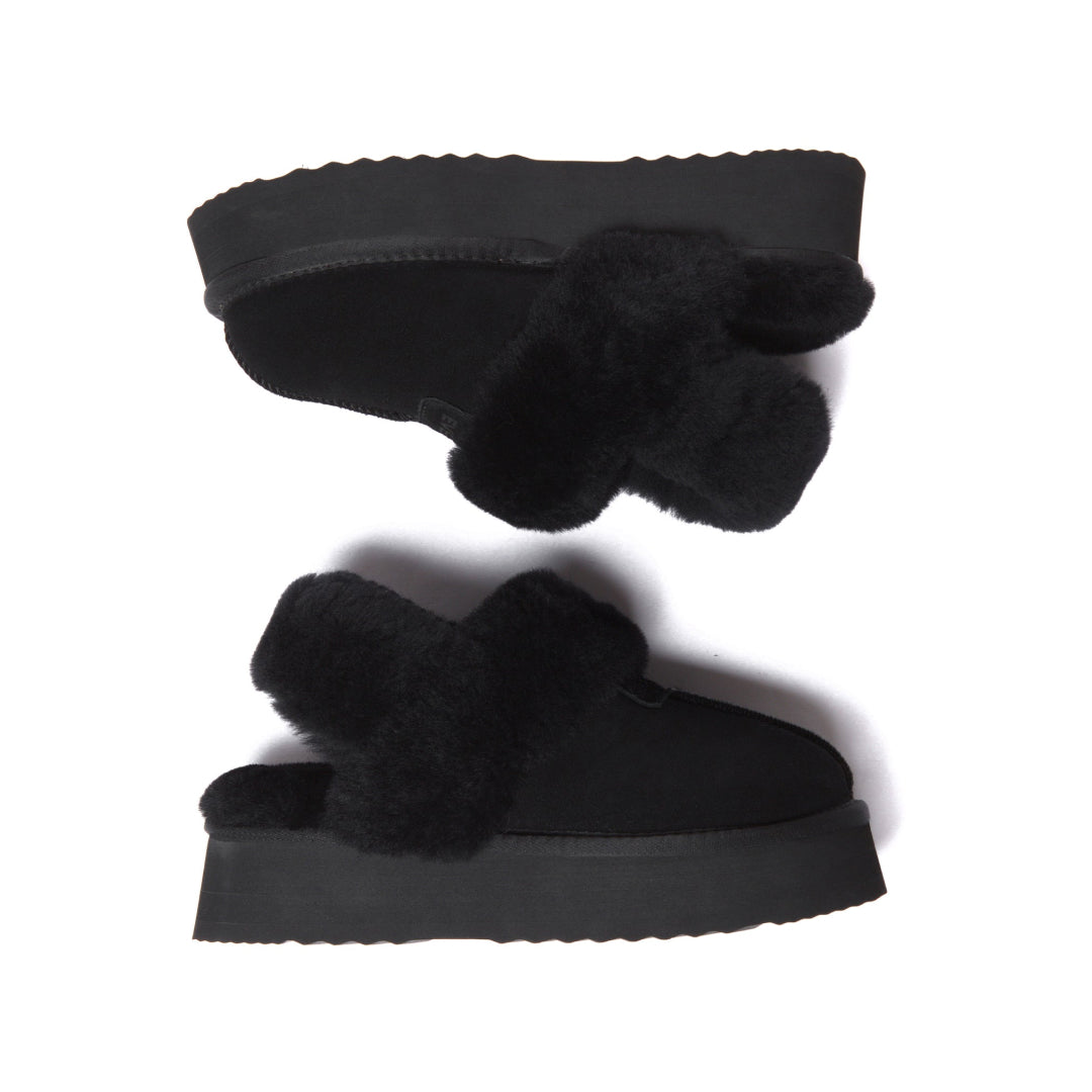 EVERAU Fantail Leather Slippers With Two Removable Straps Kapcie Czarne