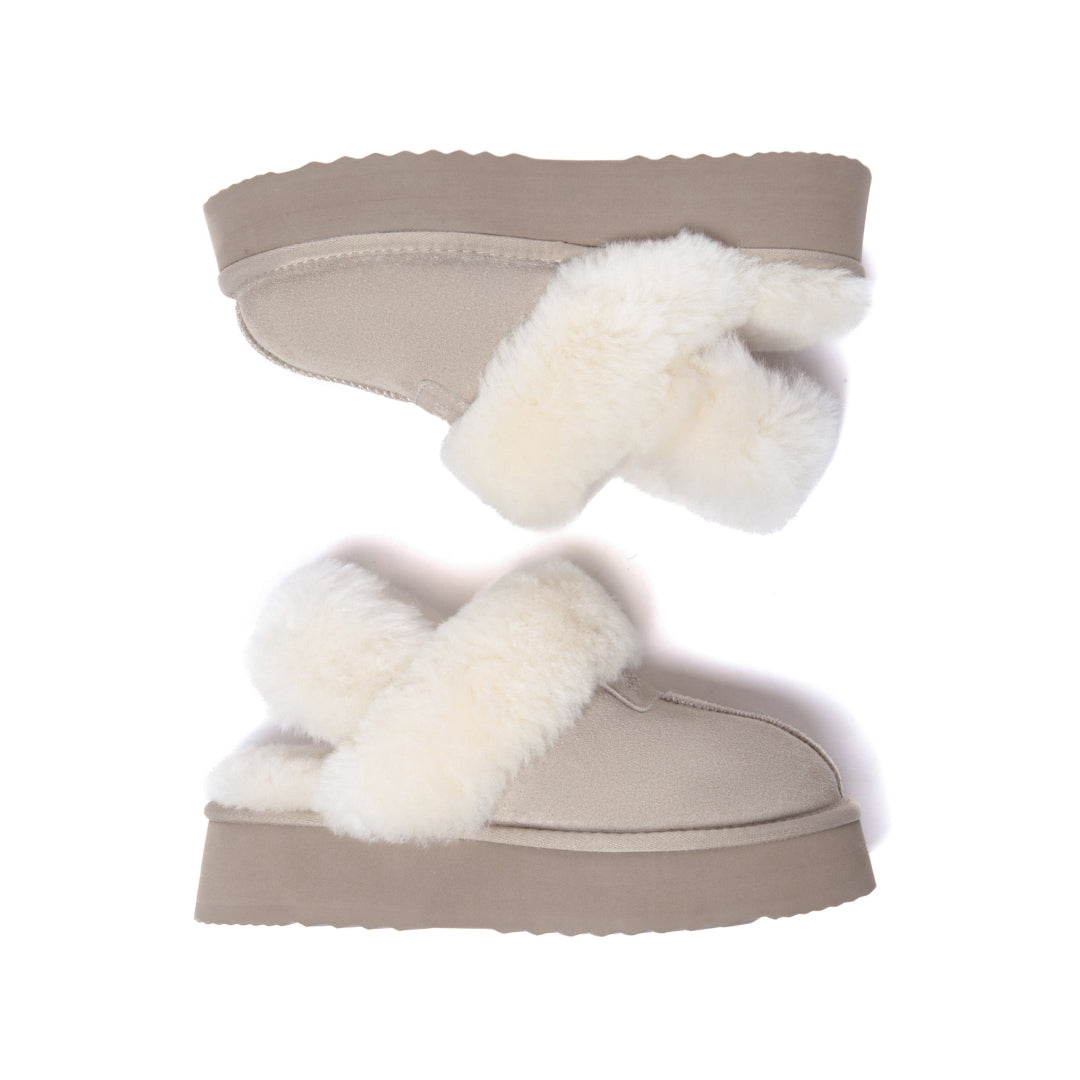 EVERAU Fantail Leather Slippers With Two Removable Straps Kapcie Beżowe