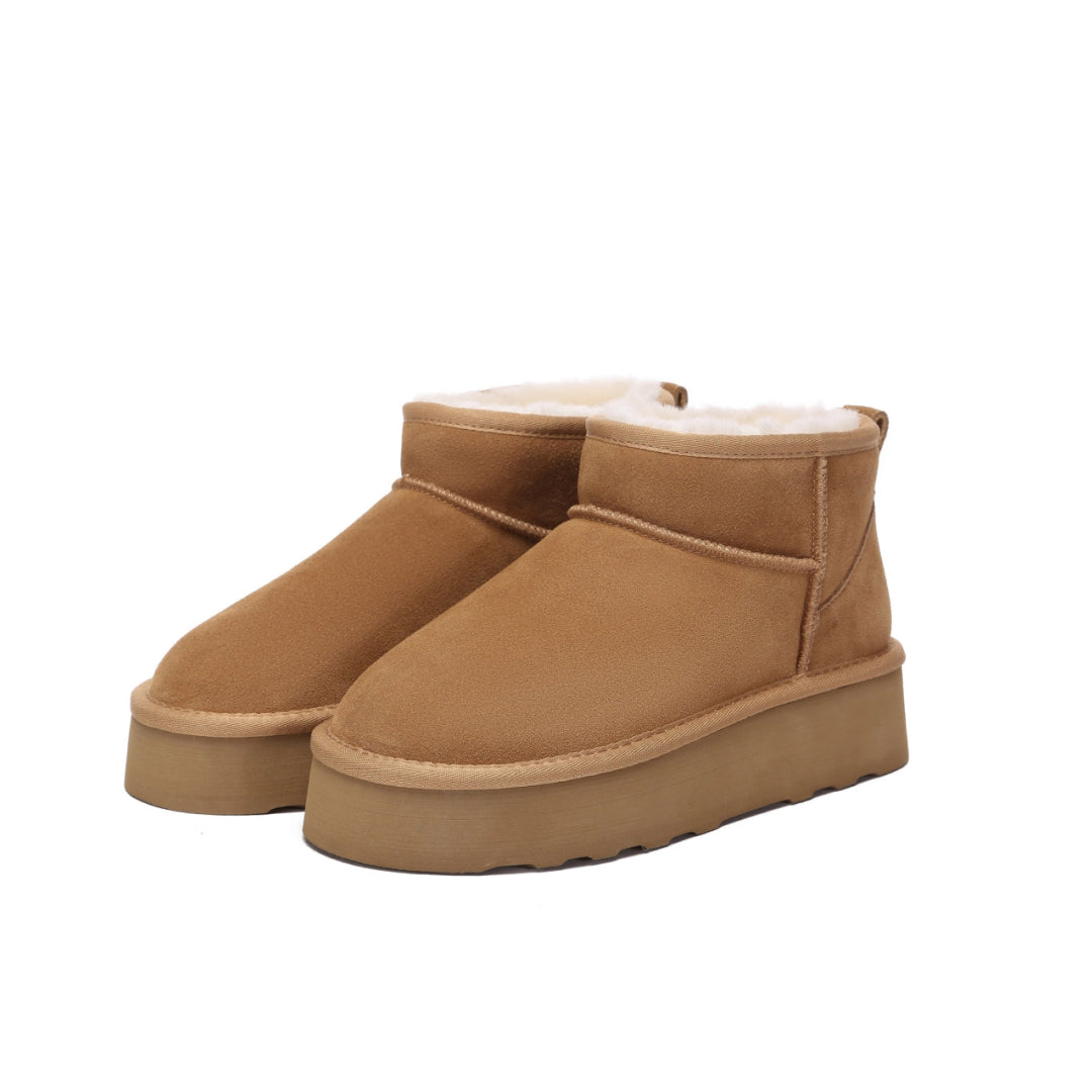 EVERAU Heron Chestnut Ultra Mini Platform Boots Botki Brązowe