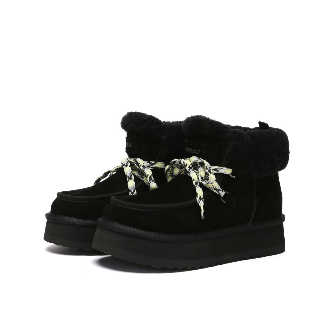 EVERAU Lapwing Black Ankle Platform Boots Botki Czarne