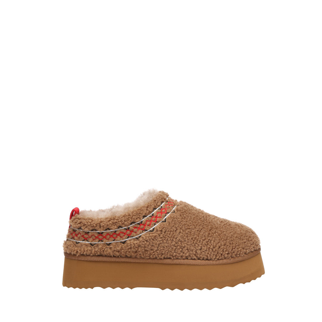 EVERAU Lewin Chestnut Plush Platform Slippers Kapcie Brązowe