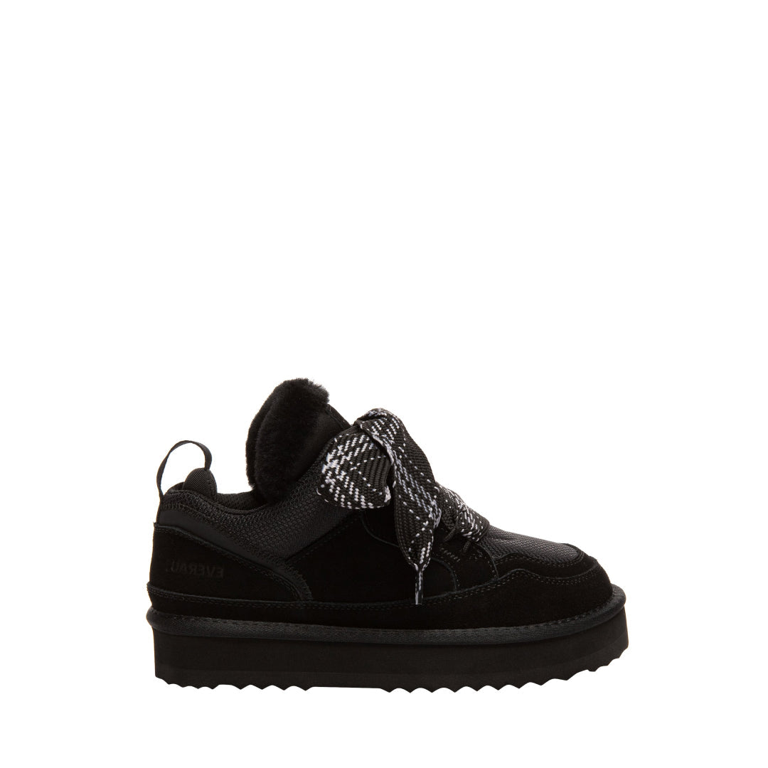 EVERAU Marbled Black Lace Up Platform Sneakersy Czarne