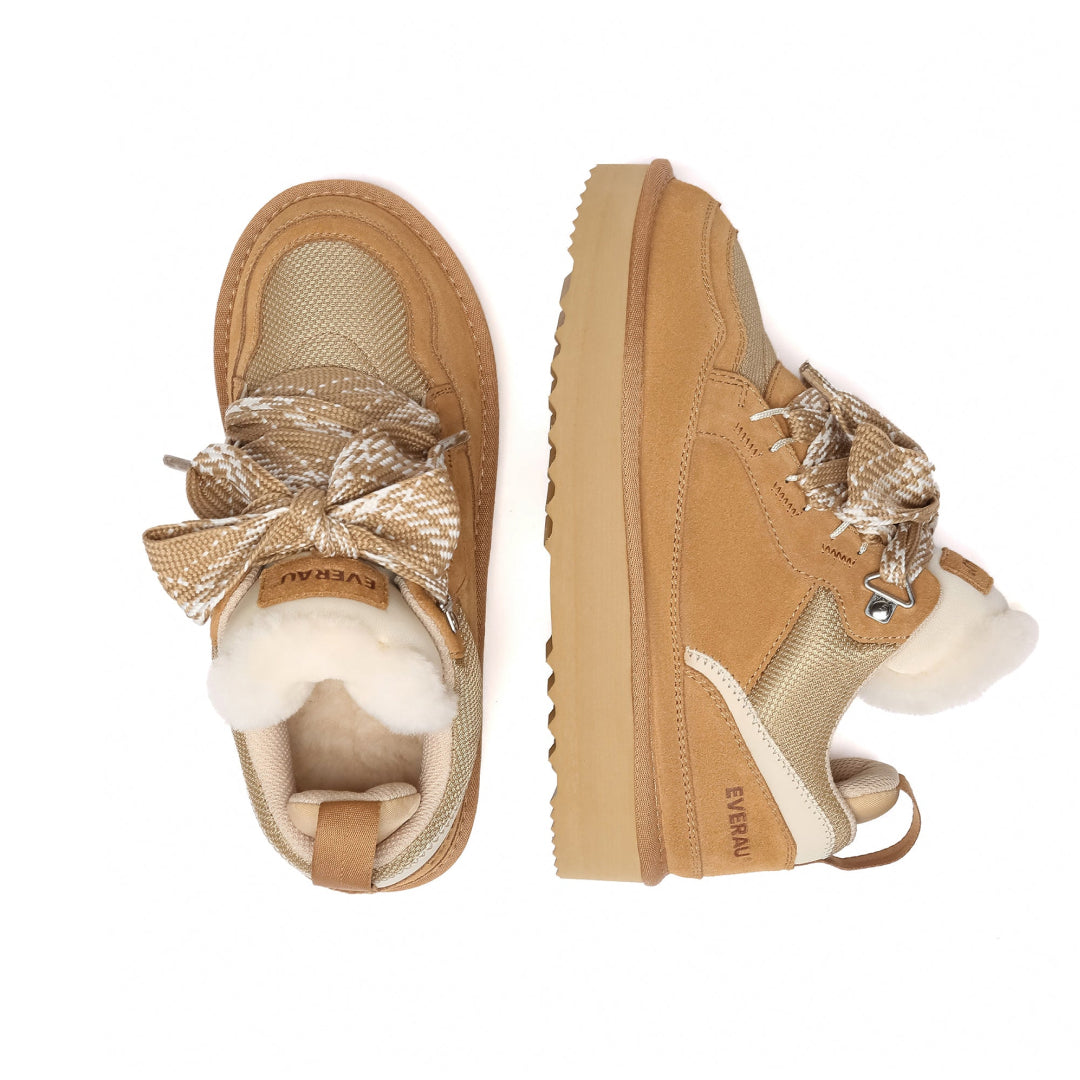 EVERAU Marbled Chestnut Lace Up Platform Sneakersy Brązowe