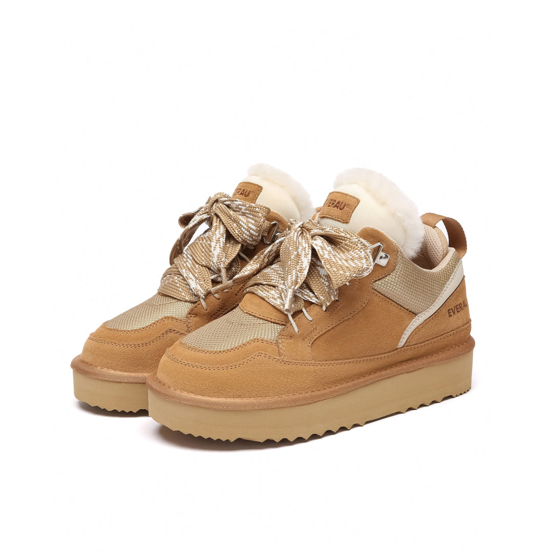 EVERAU Marbled Chestnut Lace Up Platform Sneakersy Brązowe