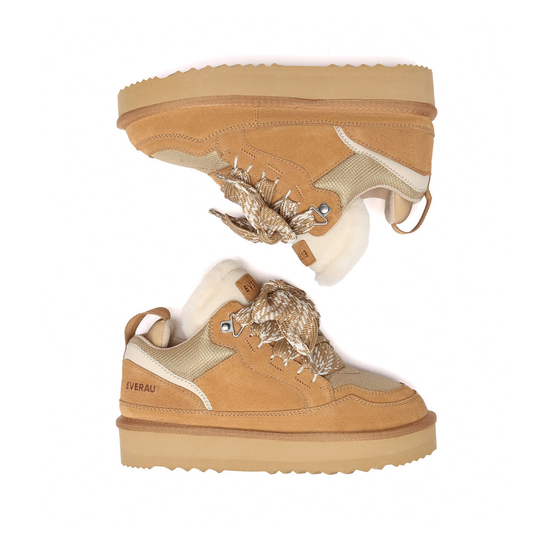 EVERAU Marbled Chestnut Lace Up Platform Sneakersy Brązowe