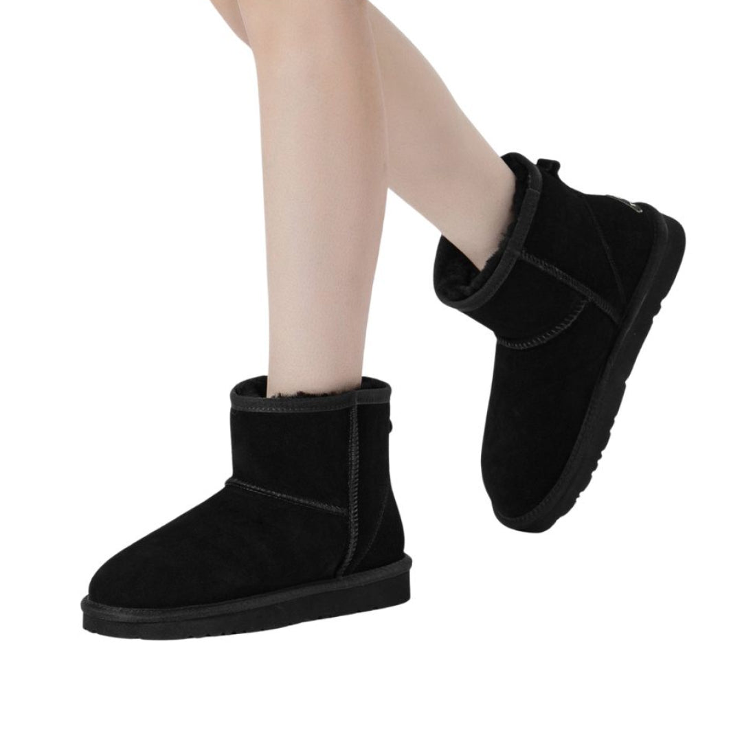 EVERAU Ostrich Black Leather Short Boots Botki Czarne