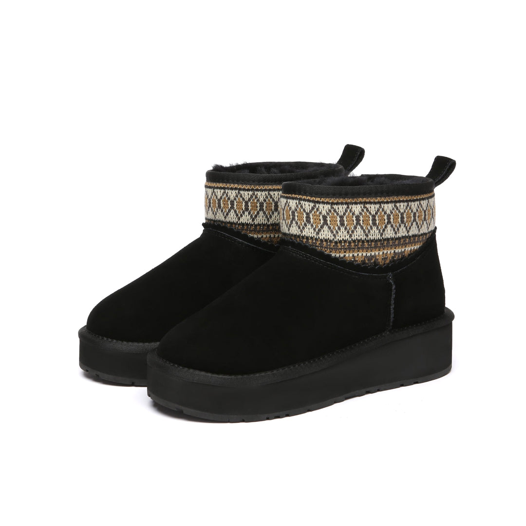 EVERAU Plover Black Ankle Platform Boots Botki Czarne