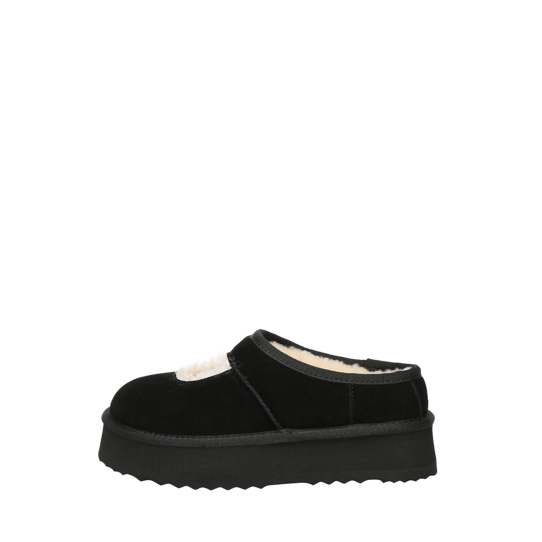 EVERAU Plumed Black Ankle Platform Baleriny Czarne