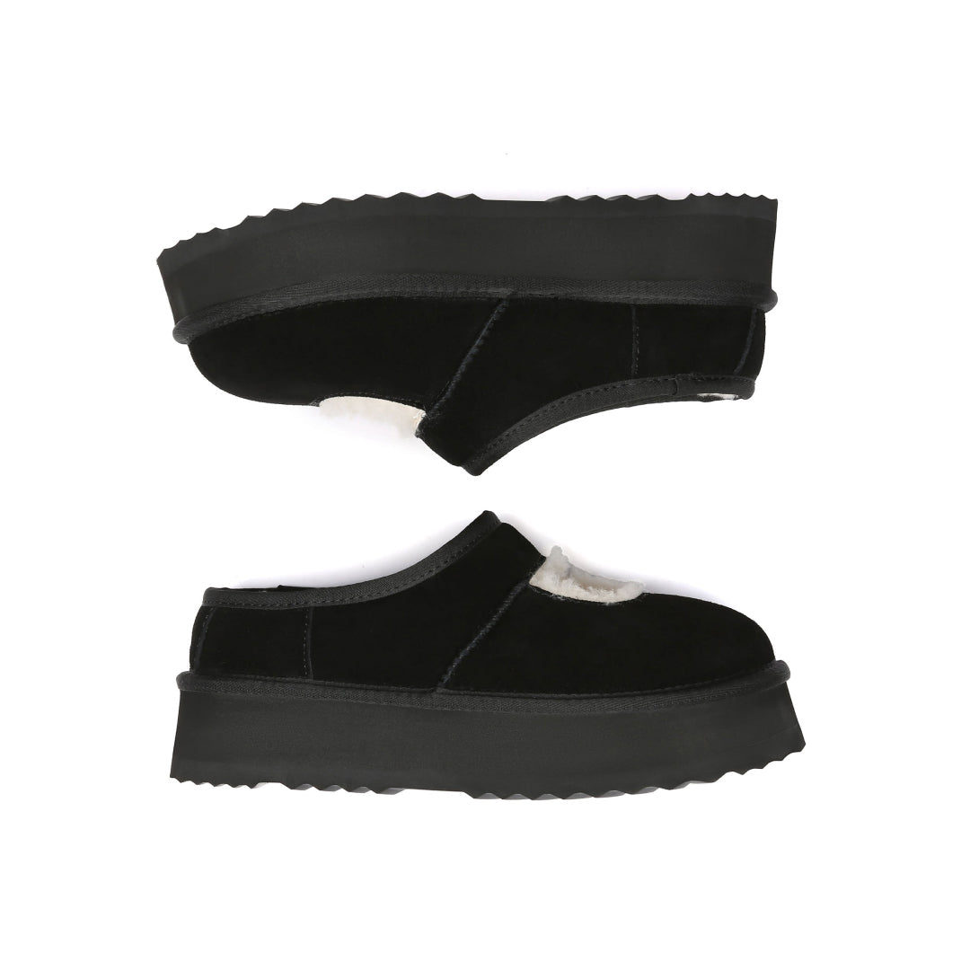 EVERAU Plumed Black Ankle Platform Baleriny Czarne