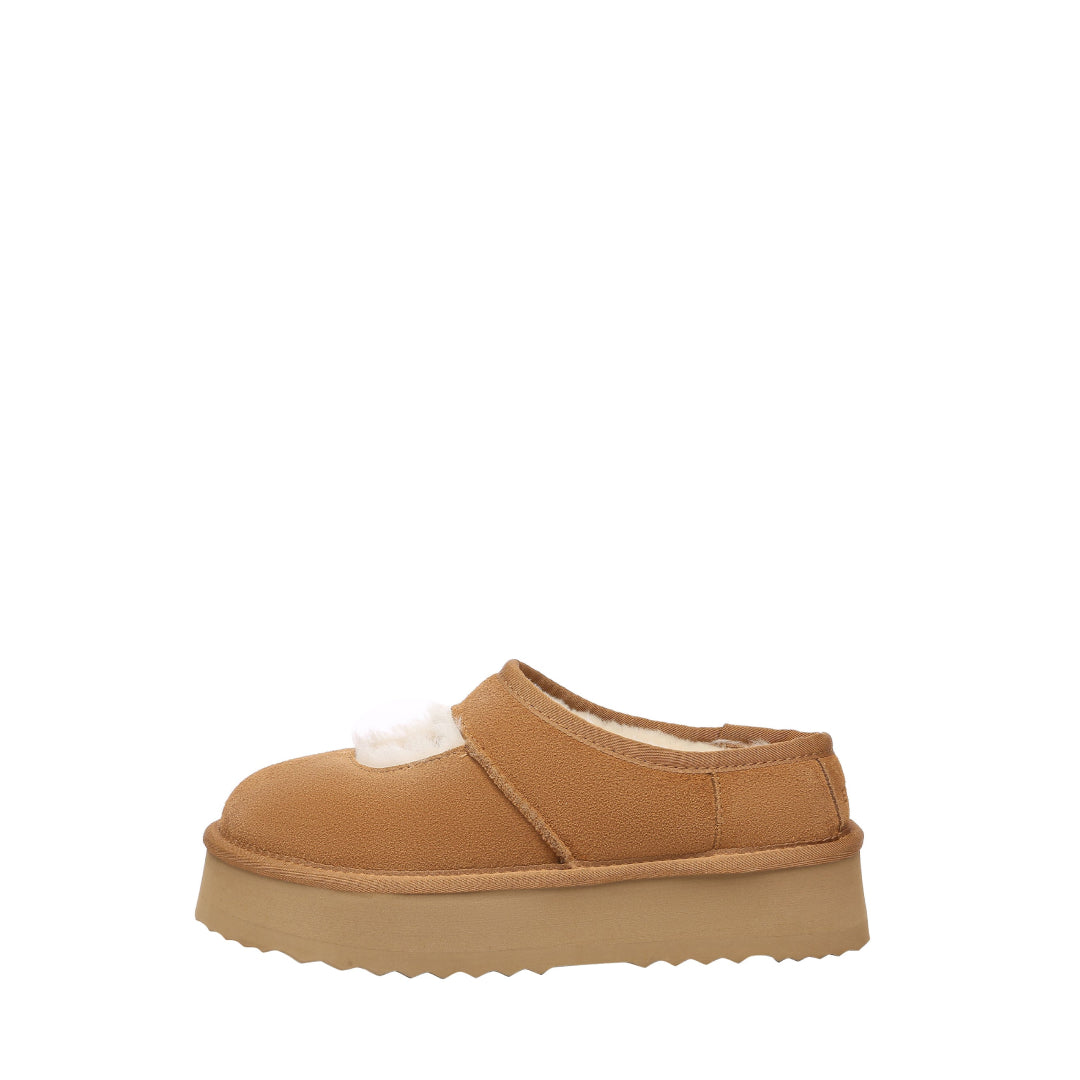 EVERAU Plumed Chestnut Ankle Platform Baleriny Brązowe