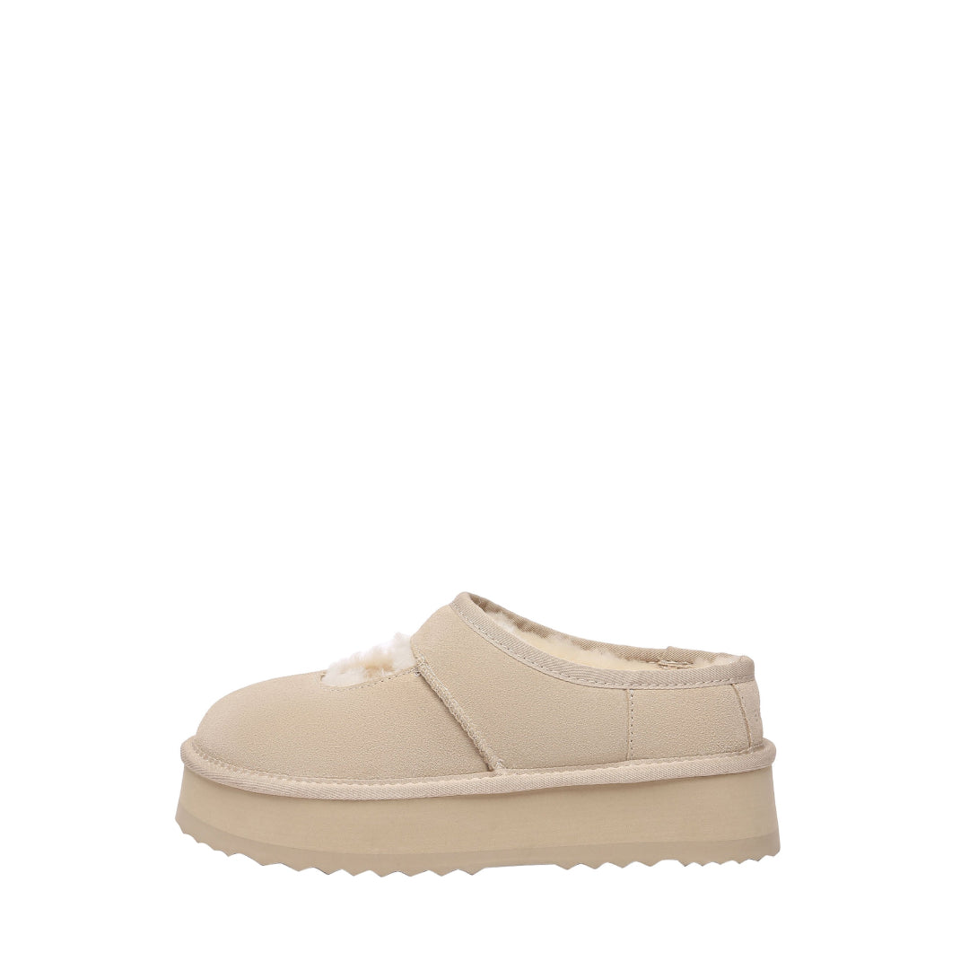 EVERAU Plumed Sand Ankle Platform Baleriny Beżowe