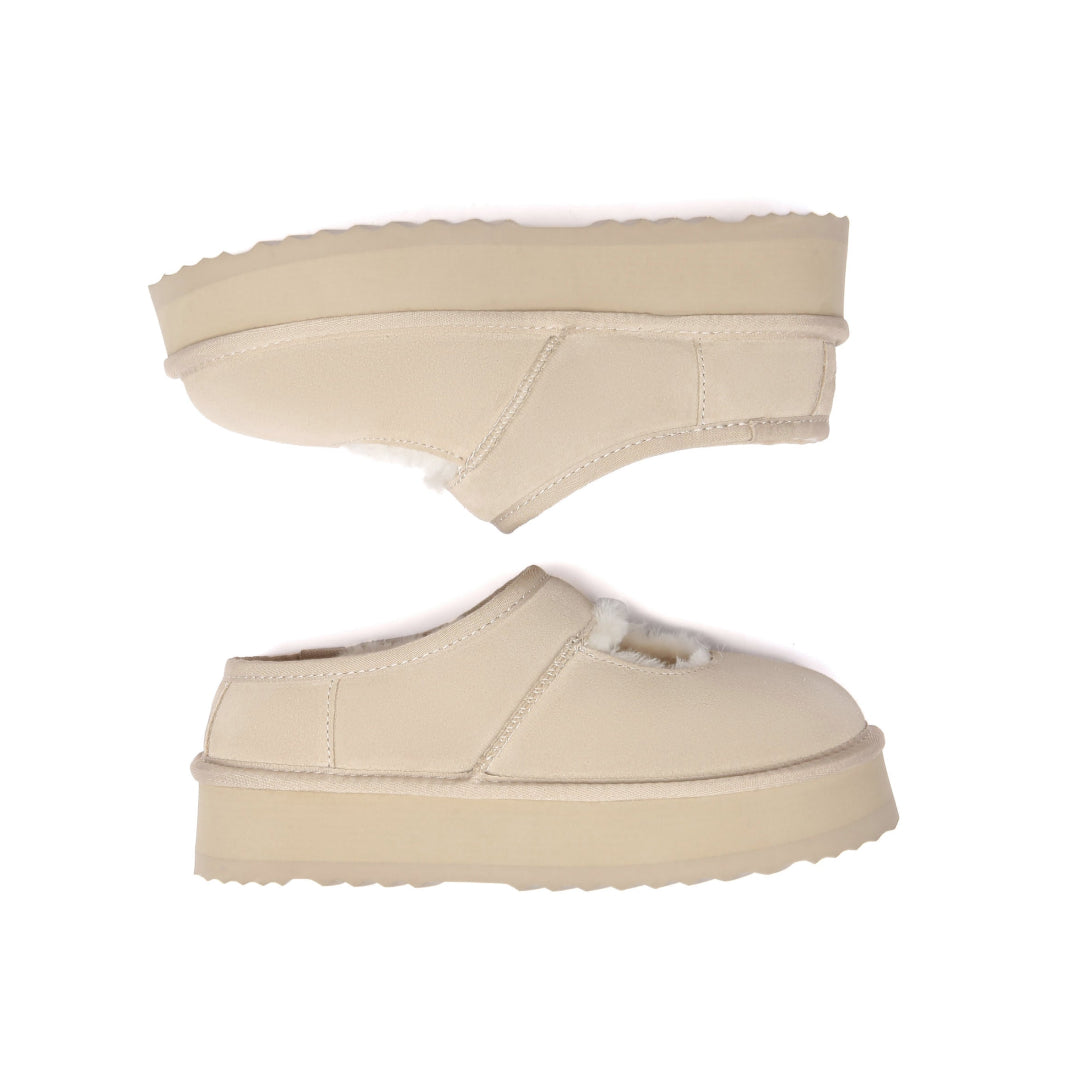 EVERAU Plumed Sand Ankle Platform Baleriny Beżowe