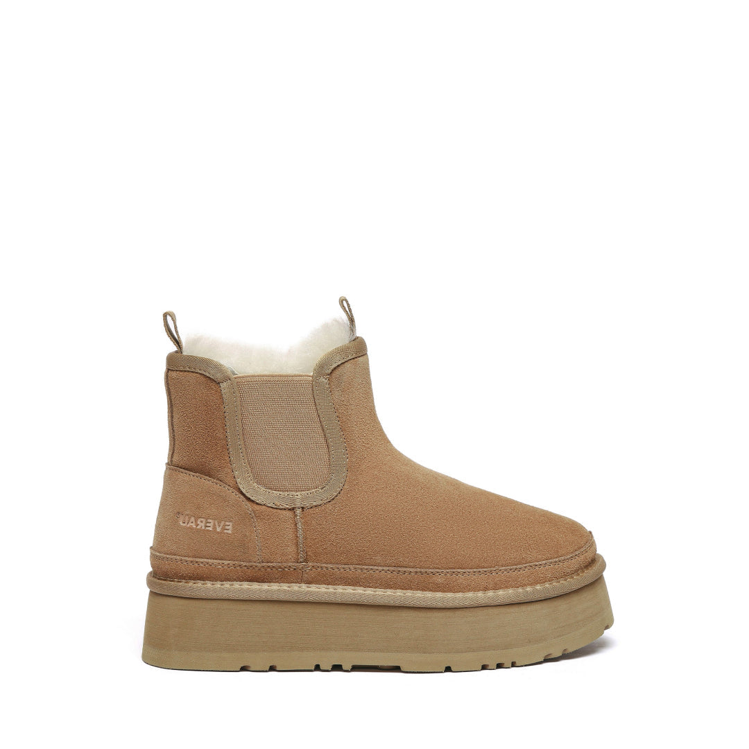 EVERAU Shoveler Chestnut Leather Platform Short Chelsea Boots Botki Brązowe