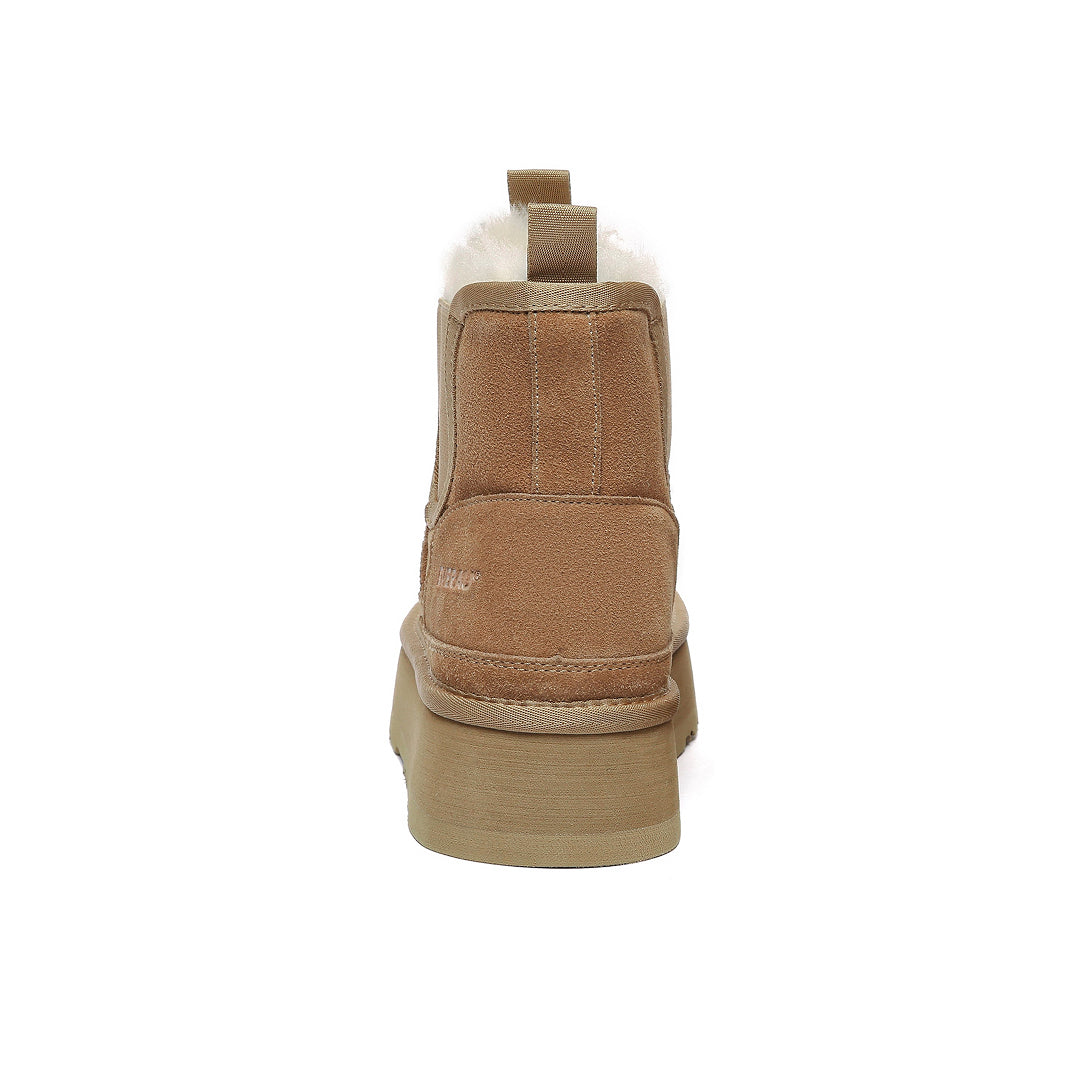 EVERAU Shoveler Chestnut Leather Platform Short Chelsea Boots Botki Brązowe