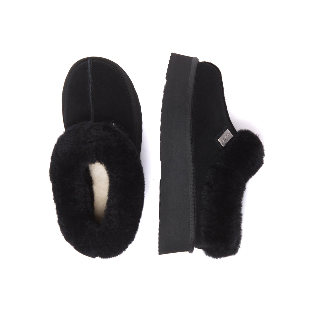 EVERAU Topknot Black Leather Slippers Kapcie Czarne