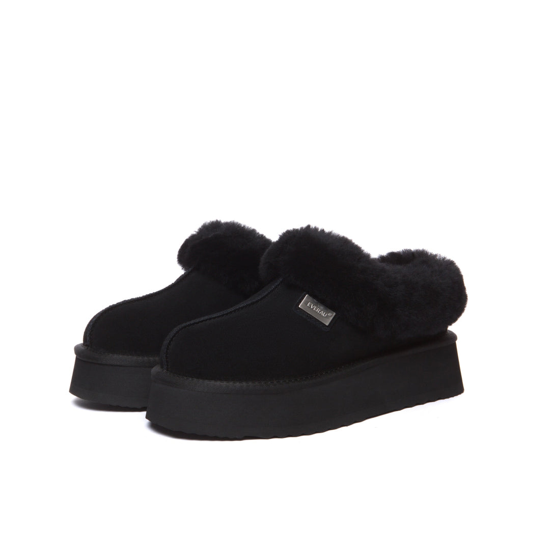 EVERAU Topknot Black Leather Slippers Kapcie Czarne