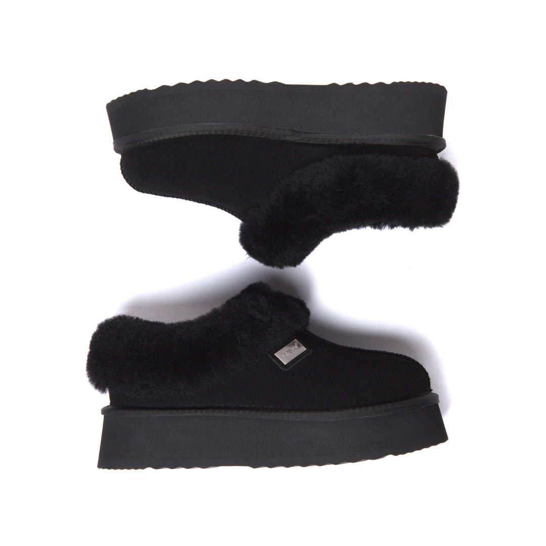 EVERAU Topknot Black Leather Slippers Kapcie Czarne