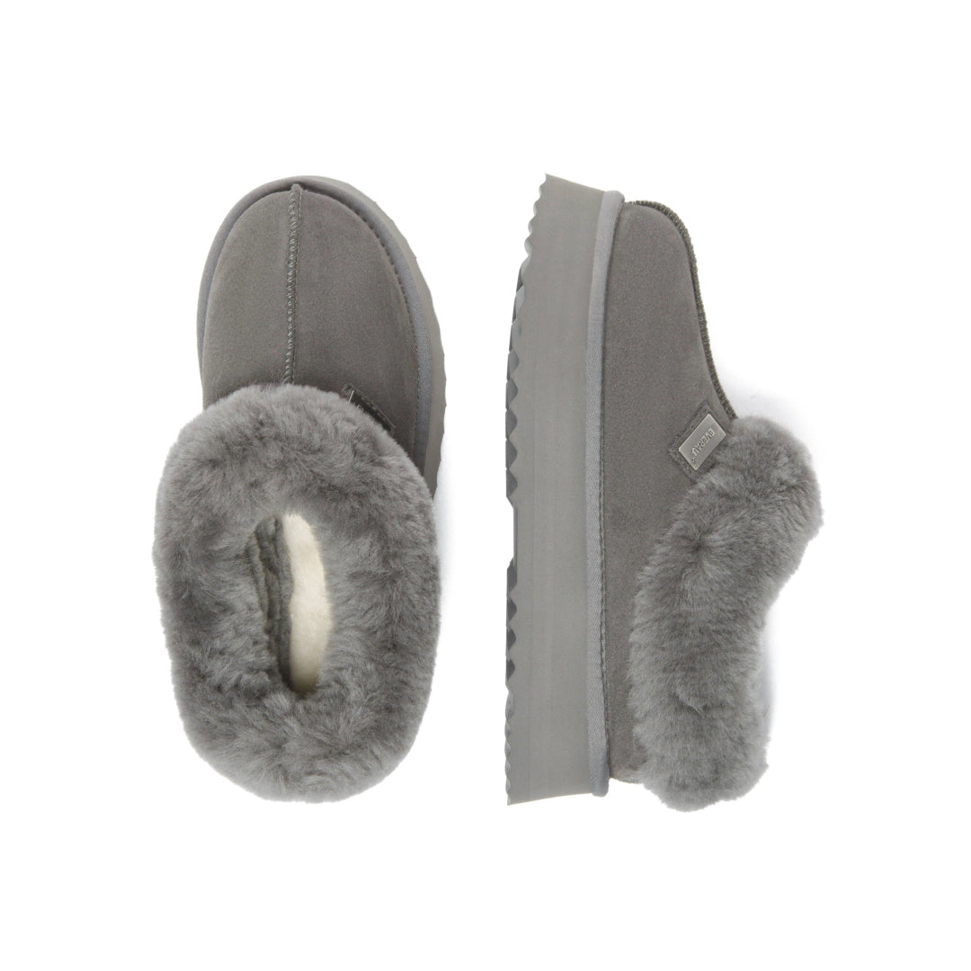 EVERAU Topknot Grey Leather Slippers Kapcie Szare