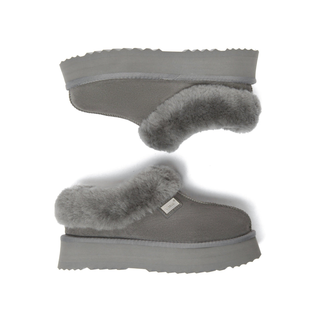 EVERAU Topknot Grey Leather Slippers Kapcie Szare