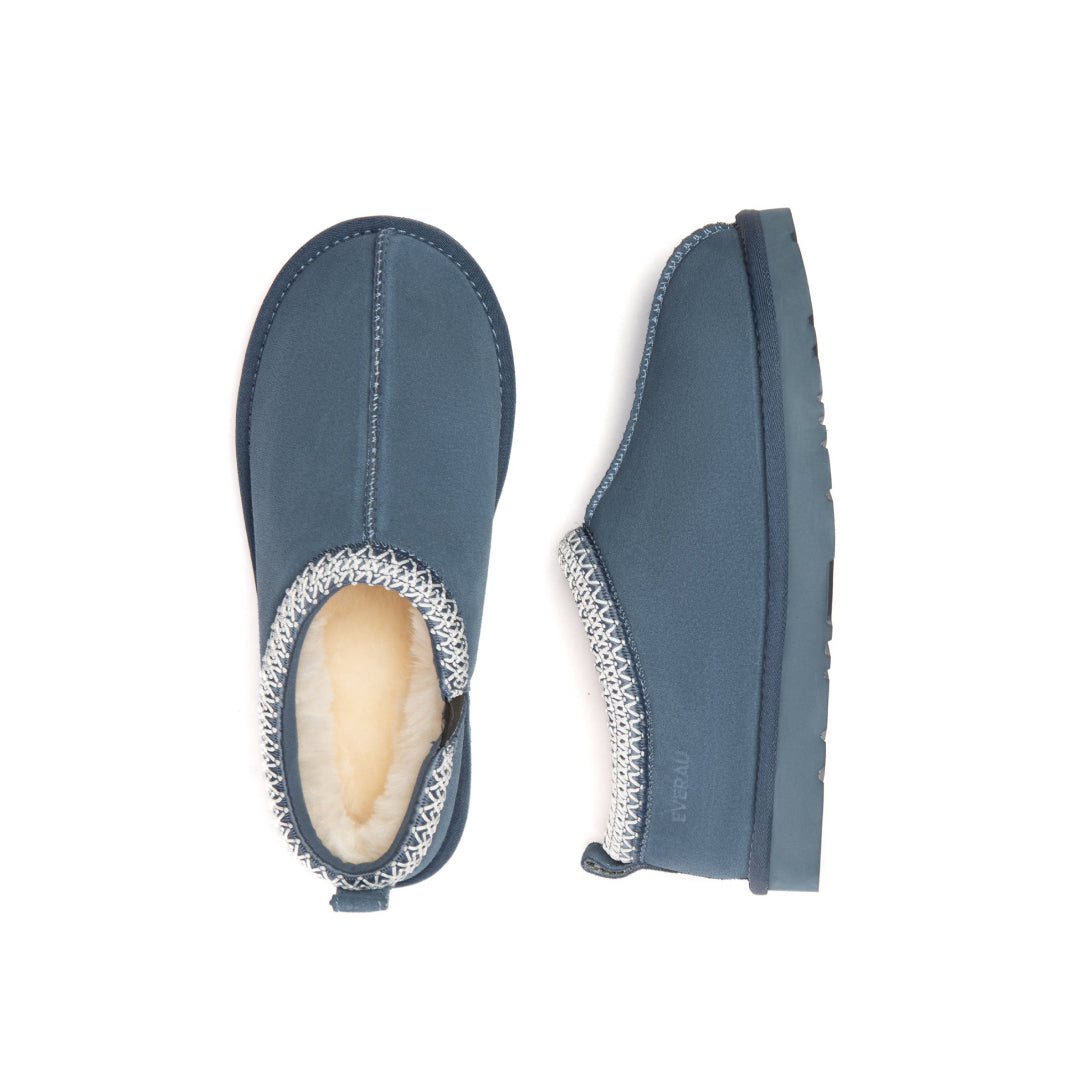 EVERAU Wigeon Denim Blue Leather Slippers Niebieskie